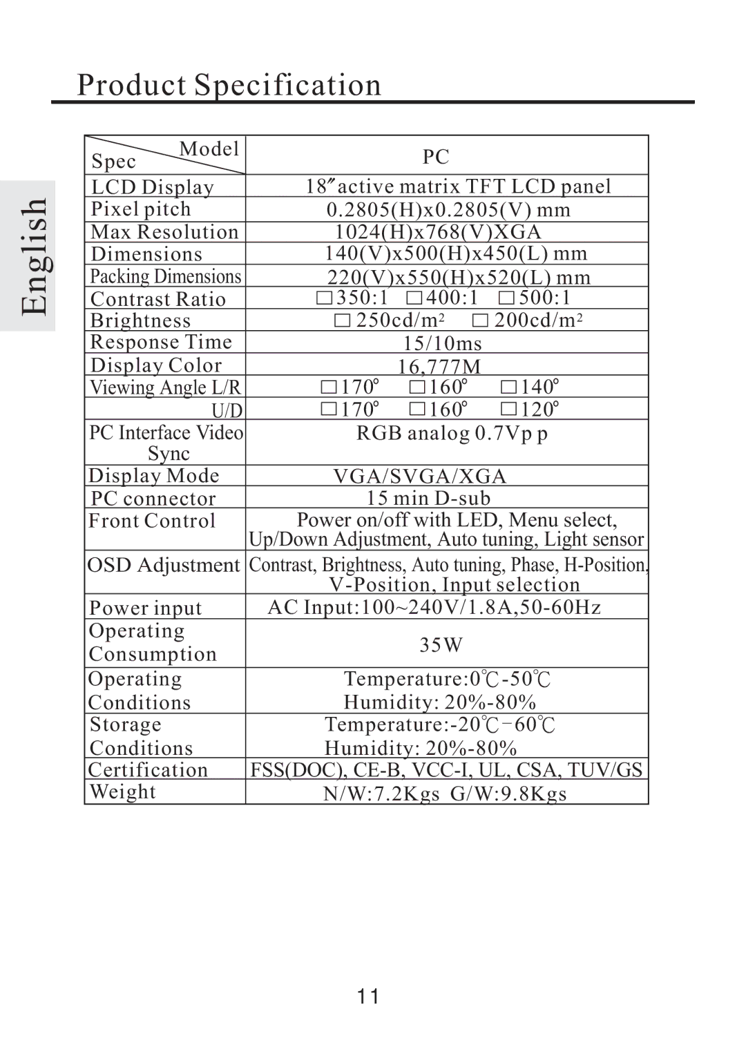 Rosewill R800N user manual Product Specification 