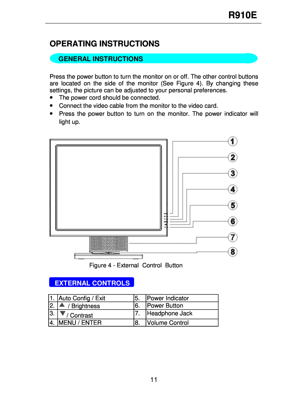 Rosewill R910E user manual Operating Instructions, General Instructions, External Controls 