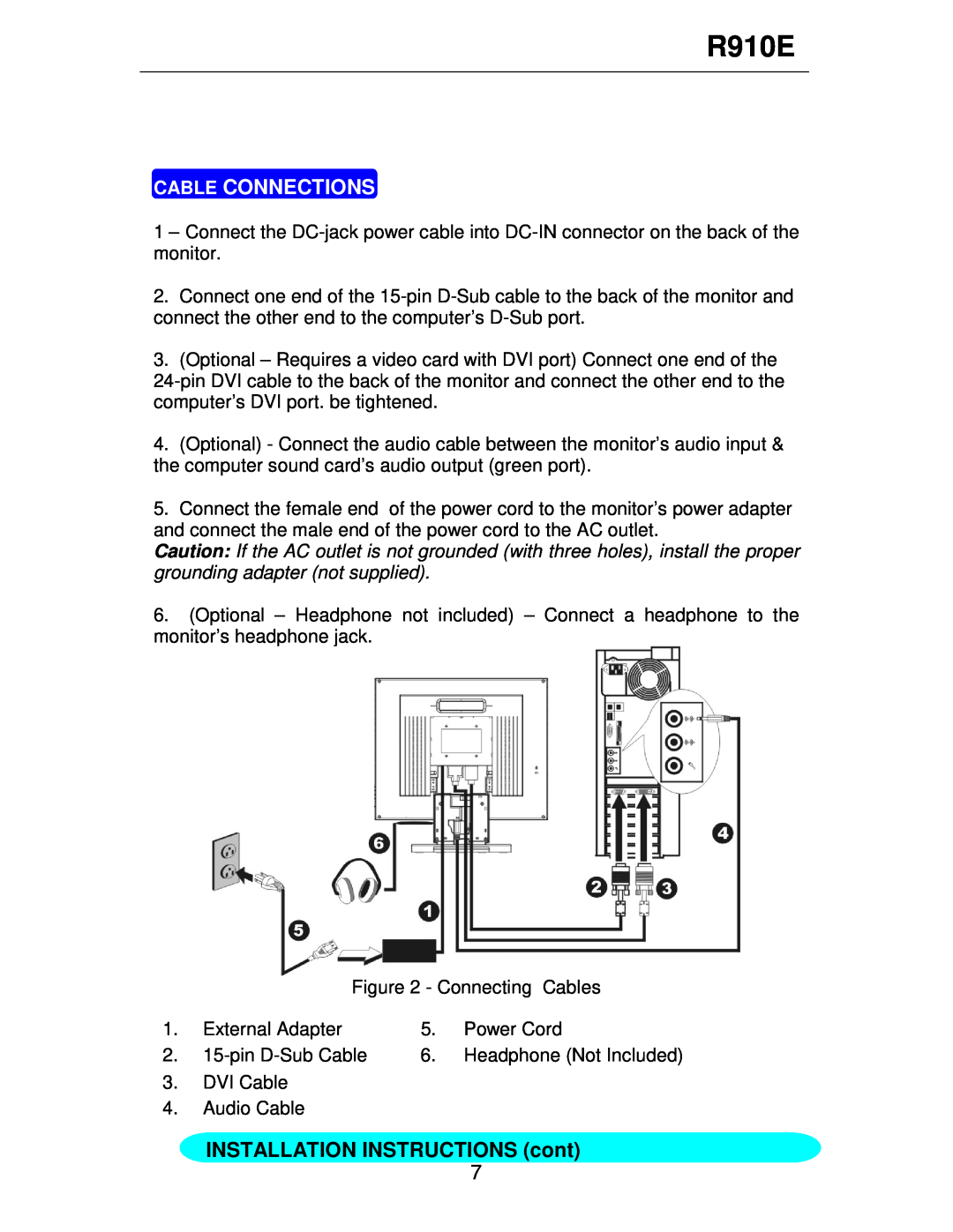 Rosewill R910E user manual Cable Connections, INSTALLATION INSTRUCTIONS cont 