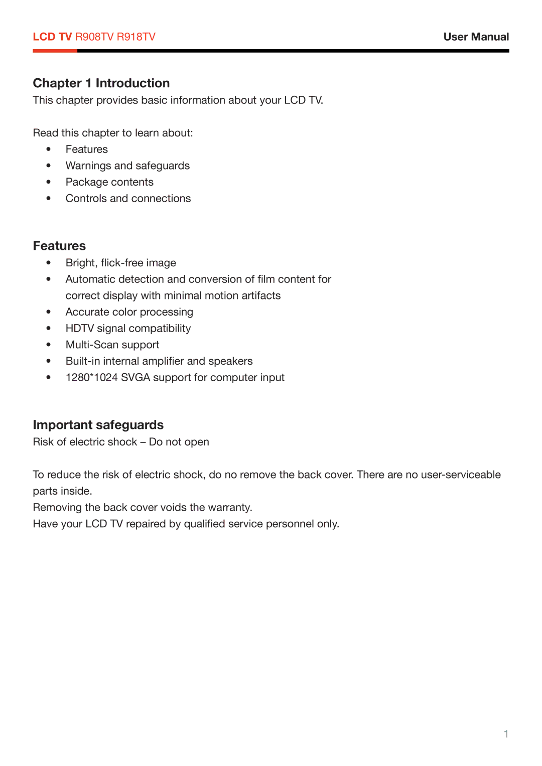 Rosewill R918TV, R908TV user manual Introduction, Features, Important safeguards 