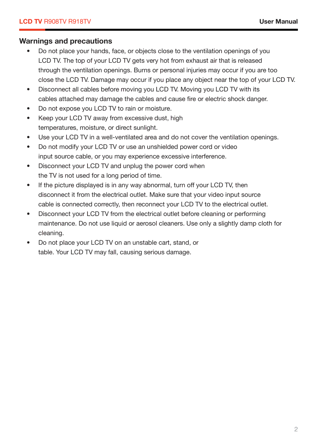 Rosewill user manual LCD TV R908TV R918TV 