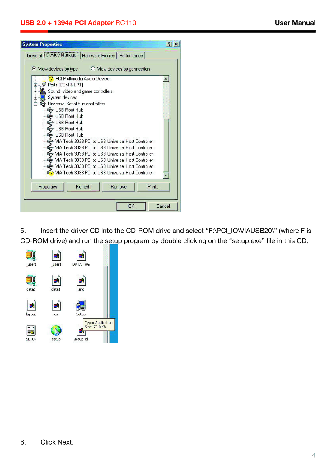 Rosewill RC-110 user manual USB 2.0 + 1394a PCI Adapter RC110 