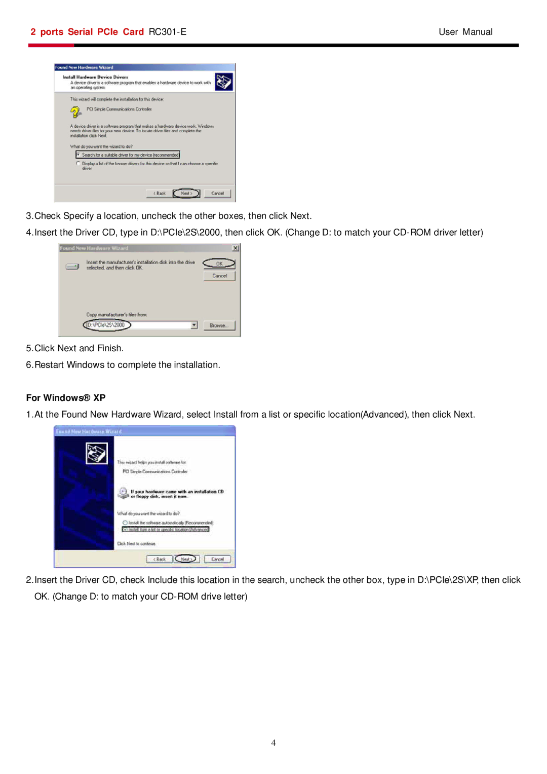 Rosewill RC-301E user manual For Windows XP 