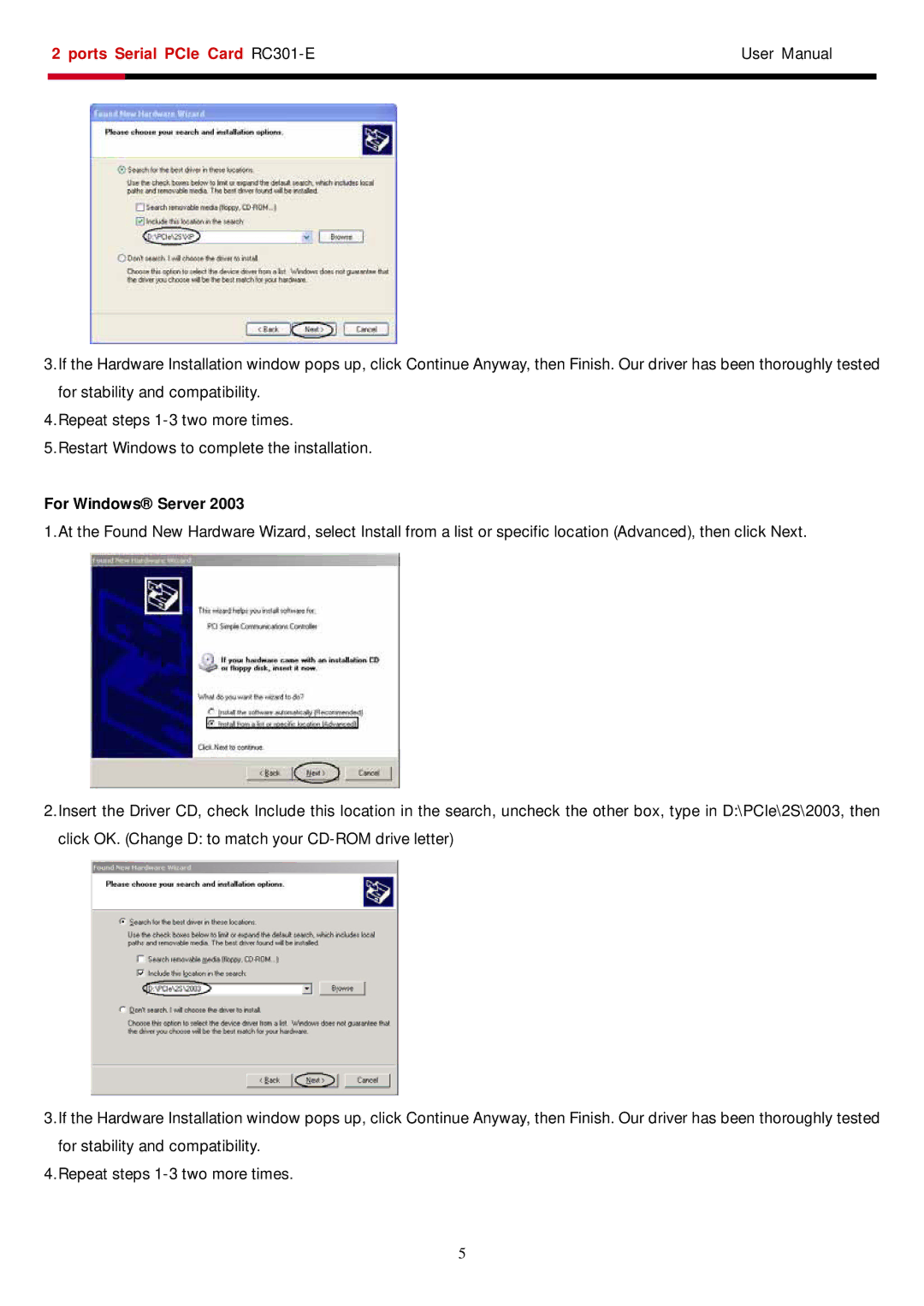 Rosewill RC-301E user manual For Windows Server 