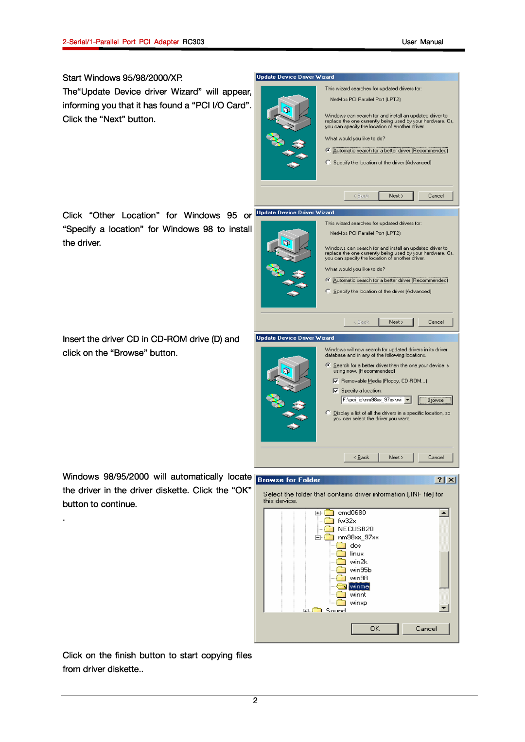 Rosewill RC-303 user manual Start Windows 95/98/2000/XP 