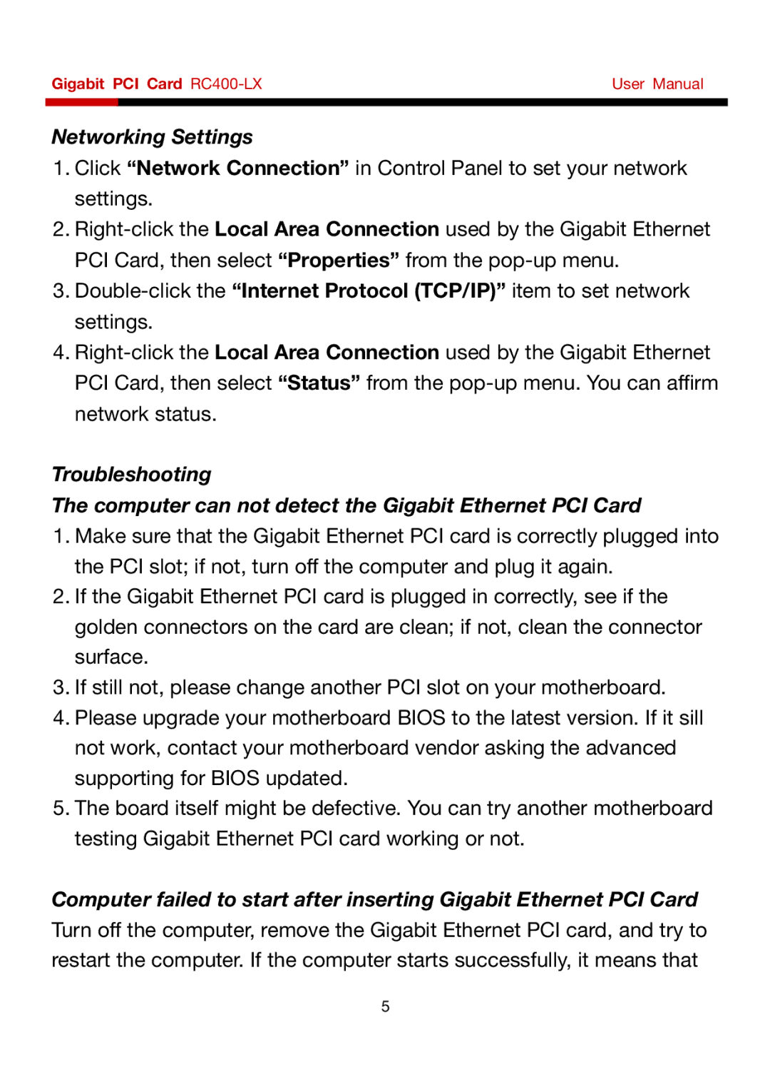 Rosewill RC-400 user manual Networking Settings 