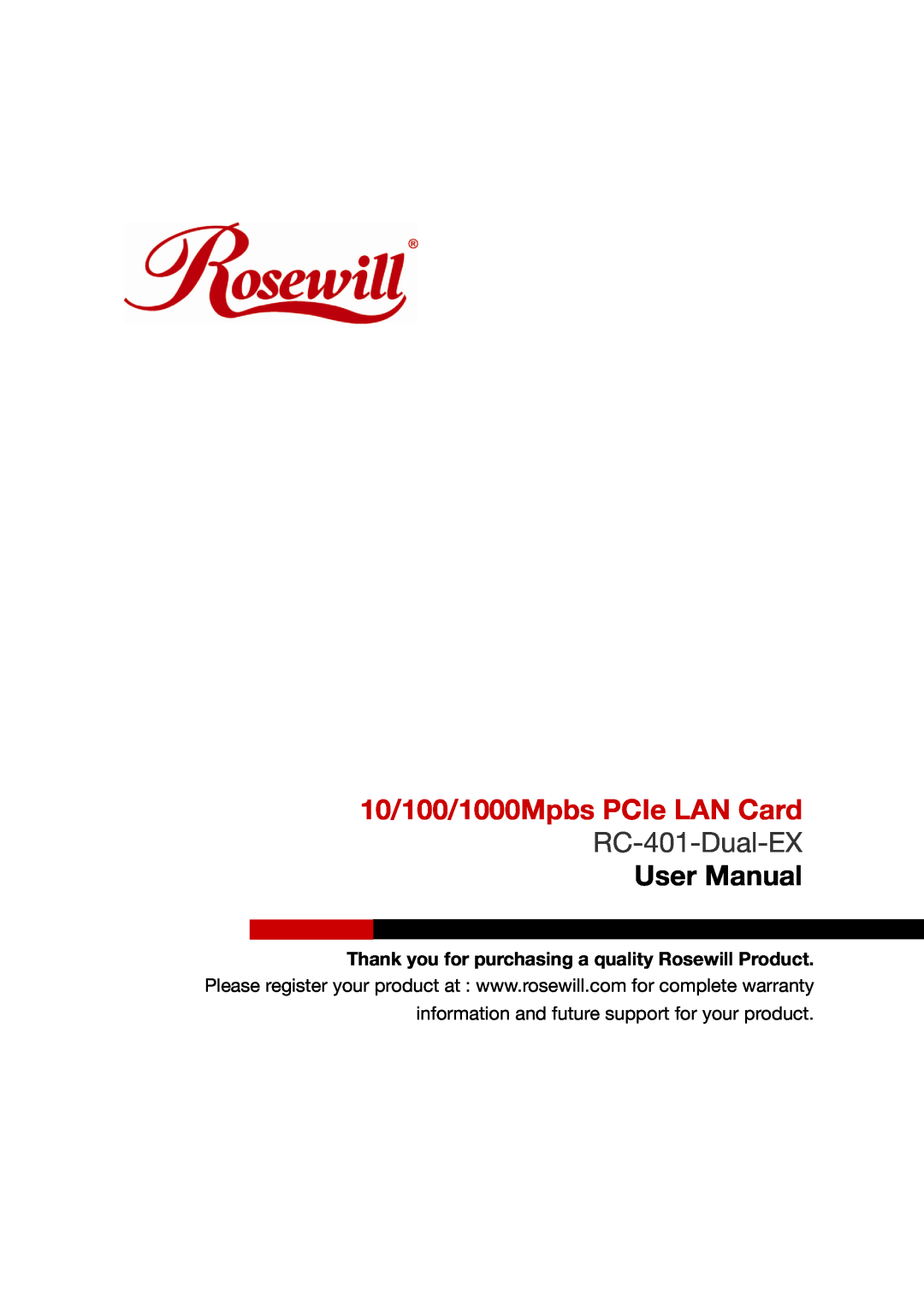 Rosewill RC-401-Dual-EX user manual 10/100/1000Mpbs PCIe LAN Card, User Manual 