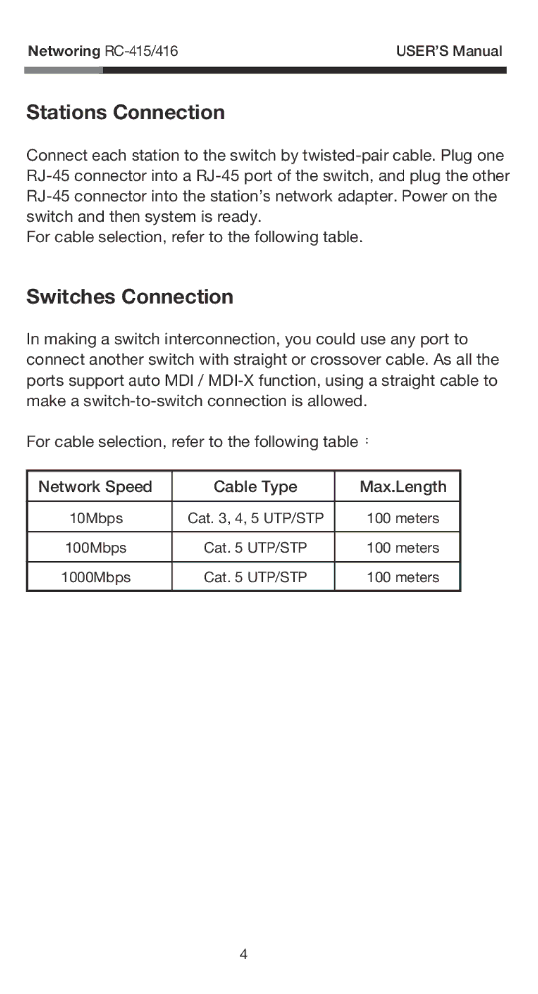 Rosewill RC-415 user manual Stations Connection, Switches Connection 