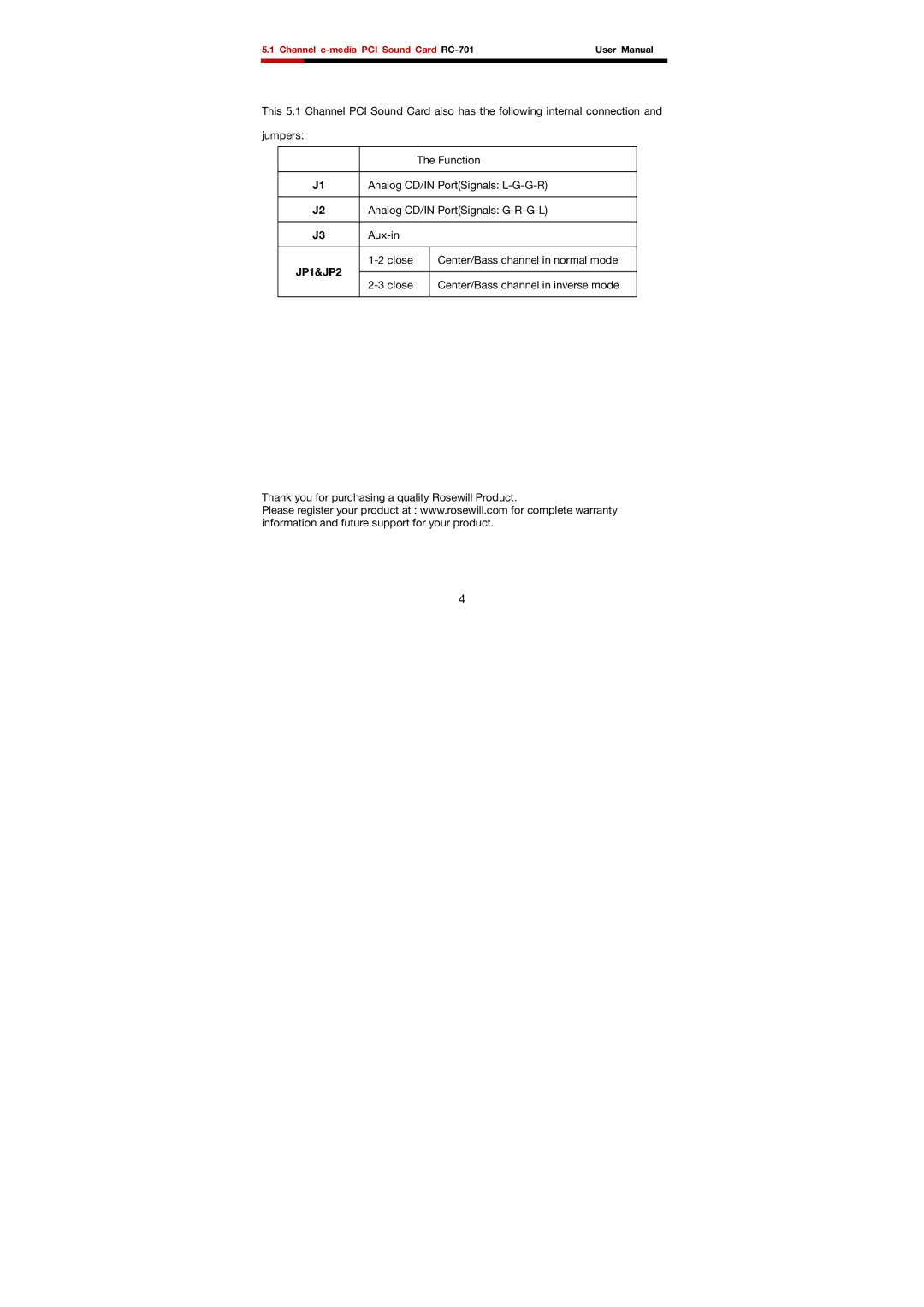 Rosewill RC-701 user manual JP1&JP2 