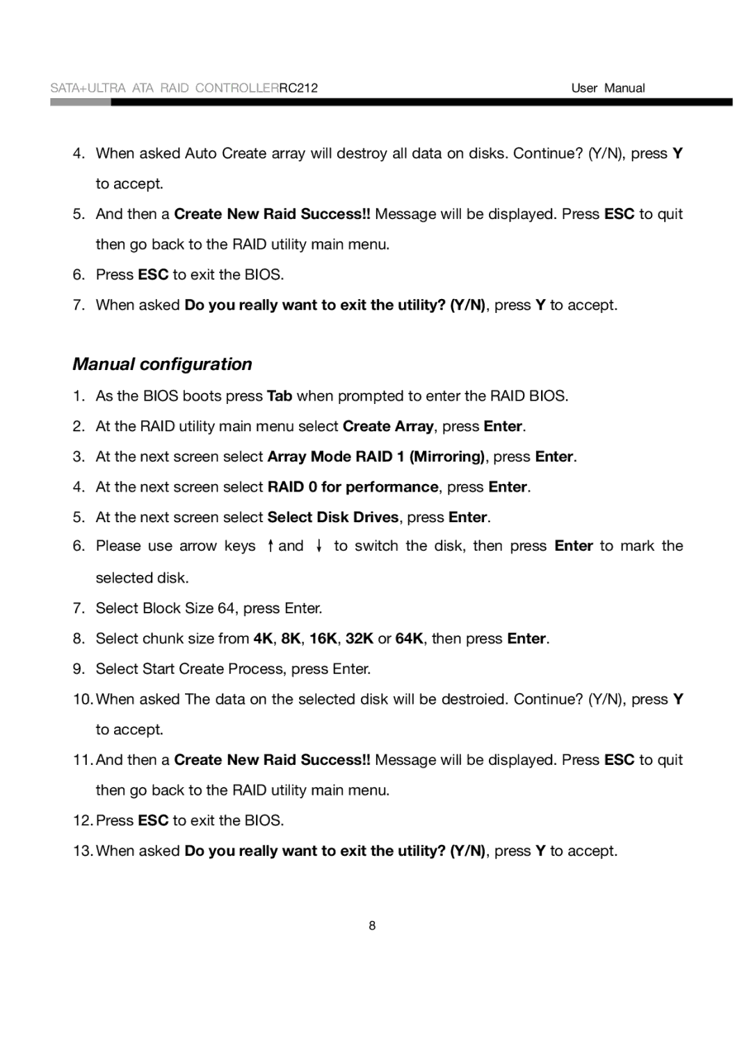 Rosewill RC212 user manual Manual configuration 