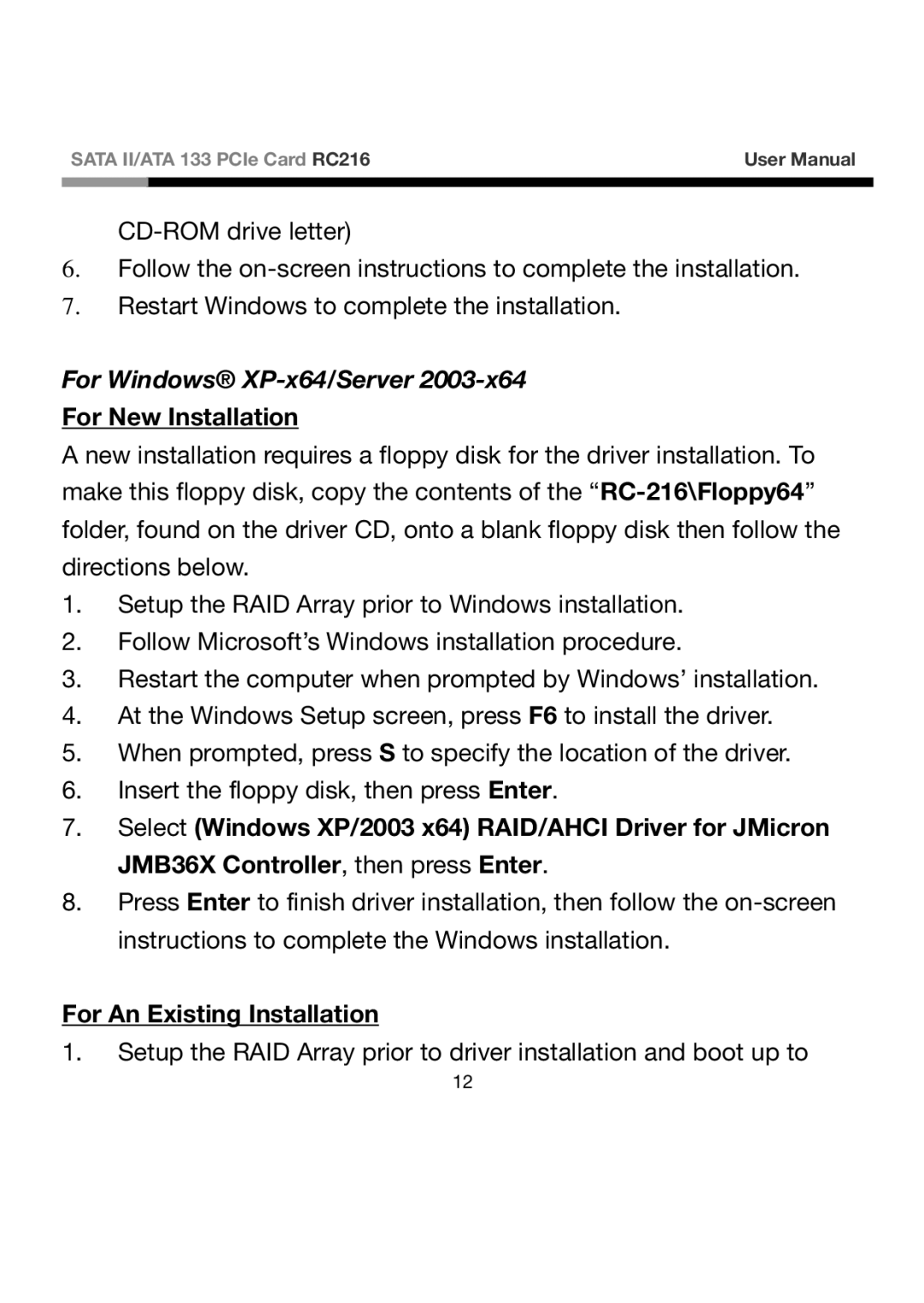 Rosewill RC216 user manual For Windows XP-x64/Server 