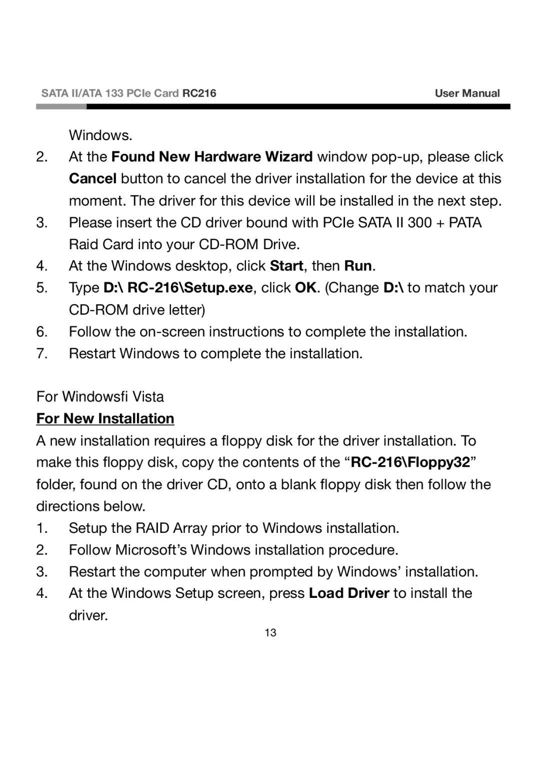 Rosewill RC216 user manual For Windows Vista 