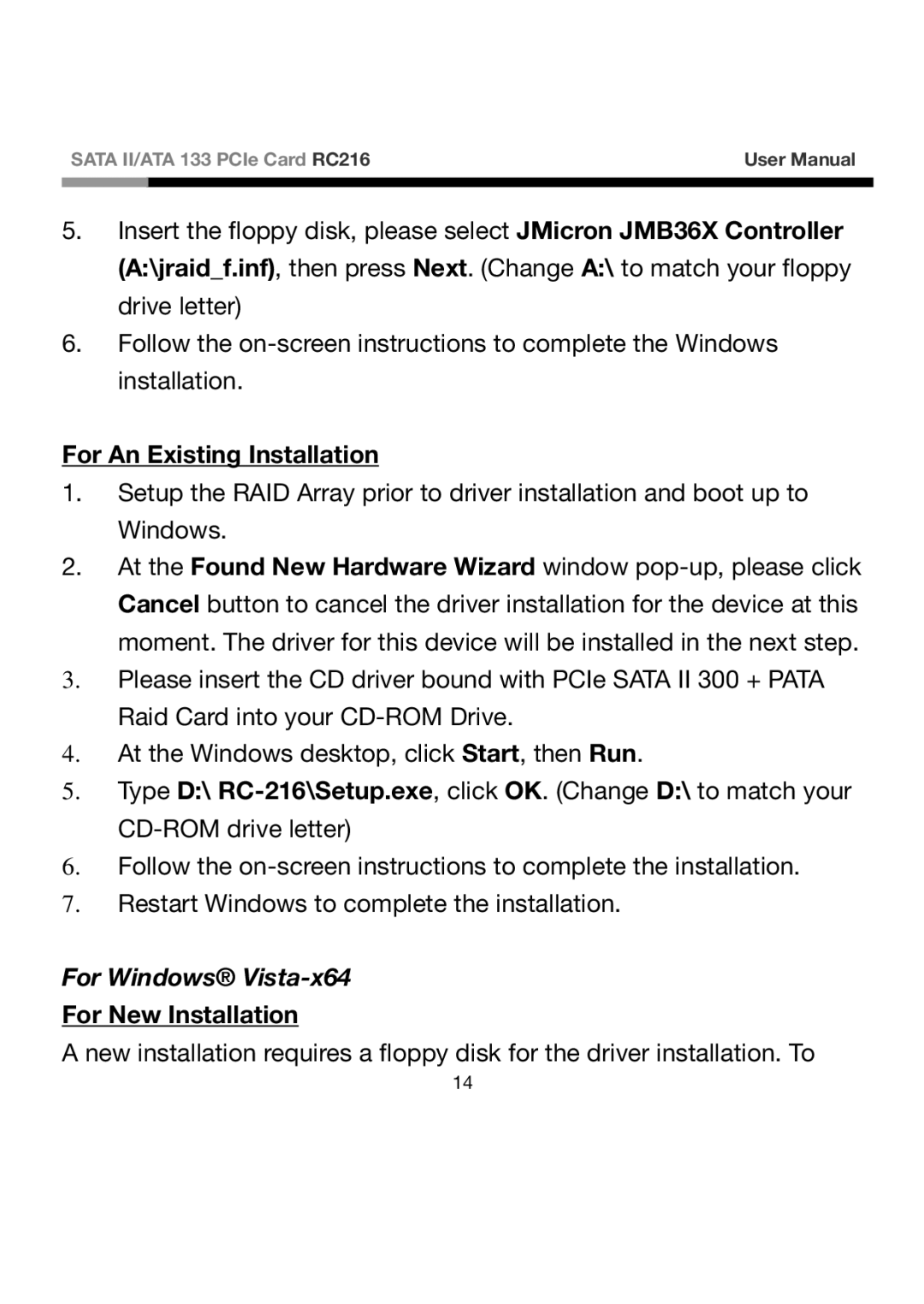 Rosewill RC216 user manual For Windows Vista-x64 