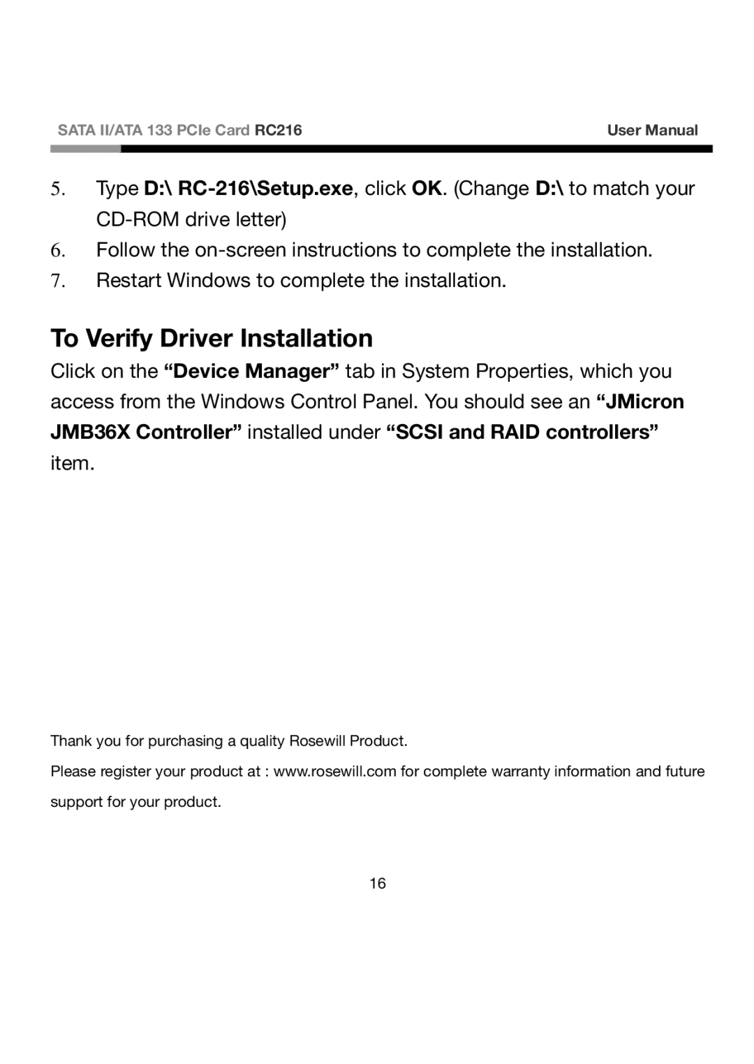Rosewill RC216 user manual To Verify Driver Installation 