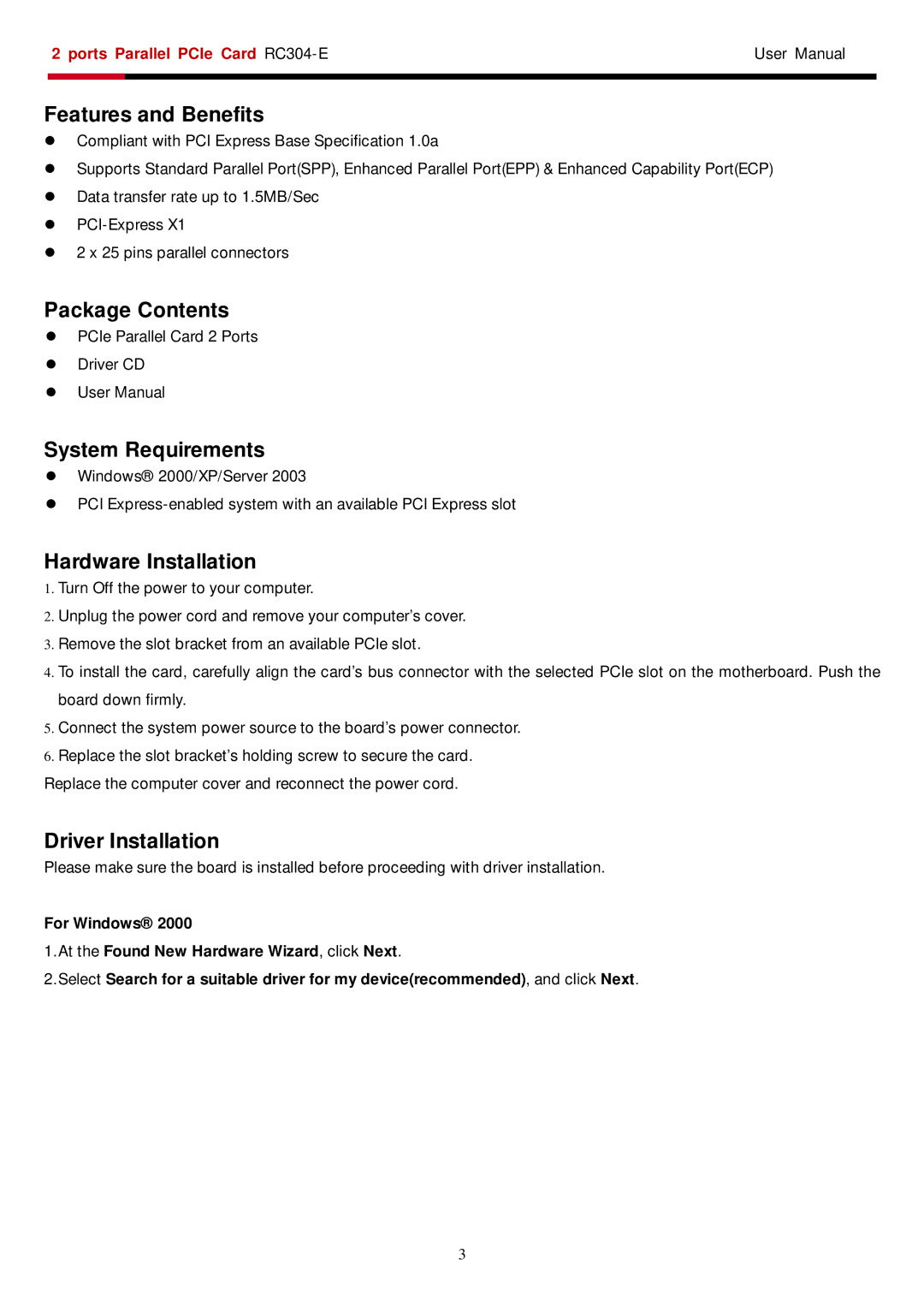 Rosewill RC304-E user manual Package Contents 