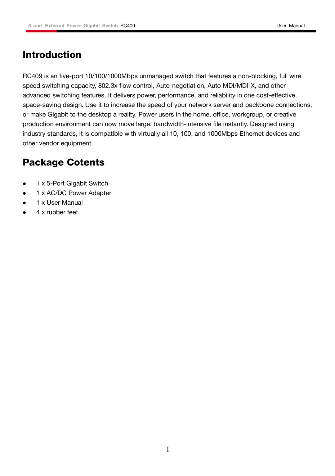 Rosewill RC409 user manual Introduction, Package Cotents 