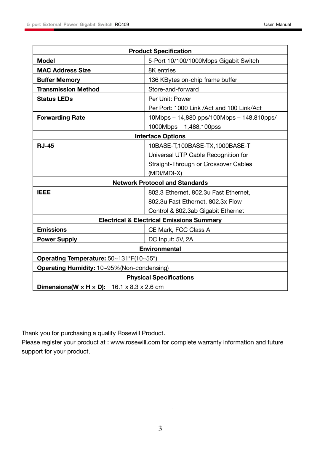 Rosewill RC409 user manual RJ-45, Ieee 