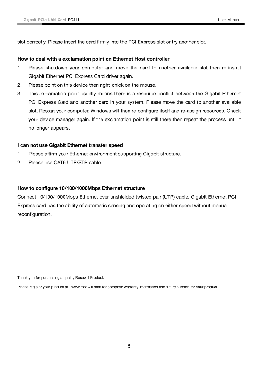 Rosewill RC411 user manual Can not use Gigabit Ethernet transfer speed, How to configure 10/100/1000Mbps Ethernet structure 