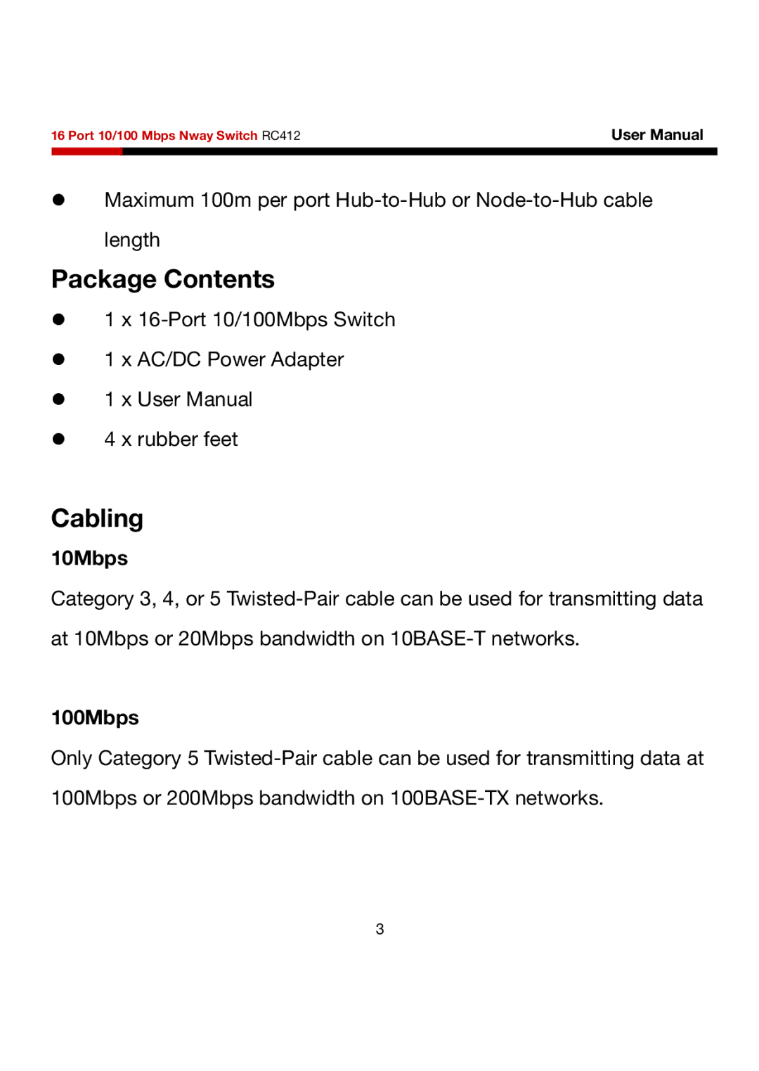 Rosewill RC412 user manual Package Contents, Cabling 