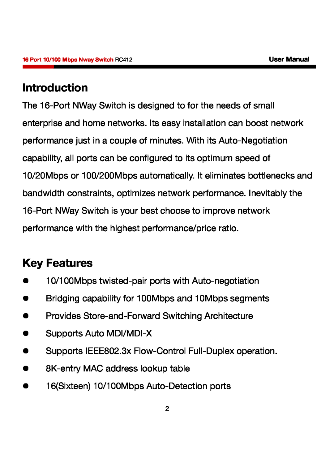 Rosewill RC412 user manual Introduction, Key Features 