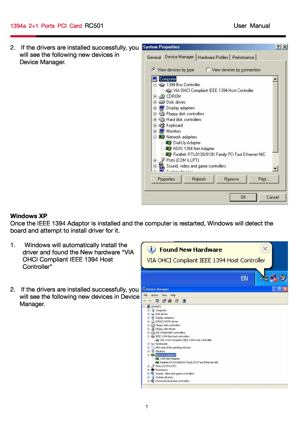 Rosewill RC501 user manual Windows XP 