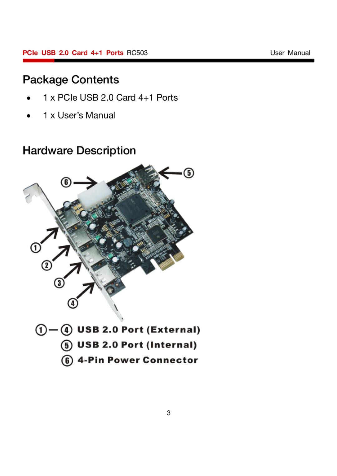 Rosewill RC503 user manual Package Contents, Hardware Description 