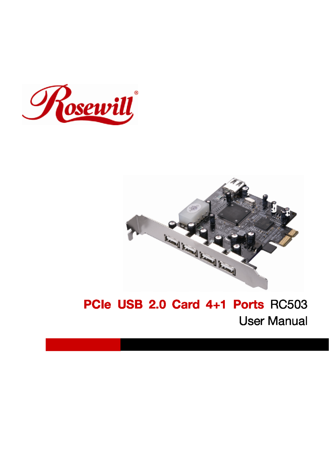 Rosewill user manual PCIe USB 2.0 Card 4+1 Ports RC503, User Manual 