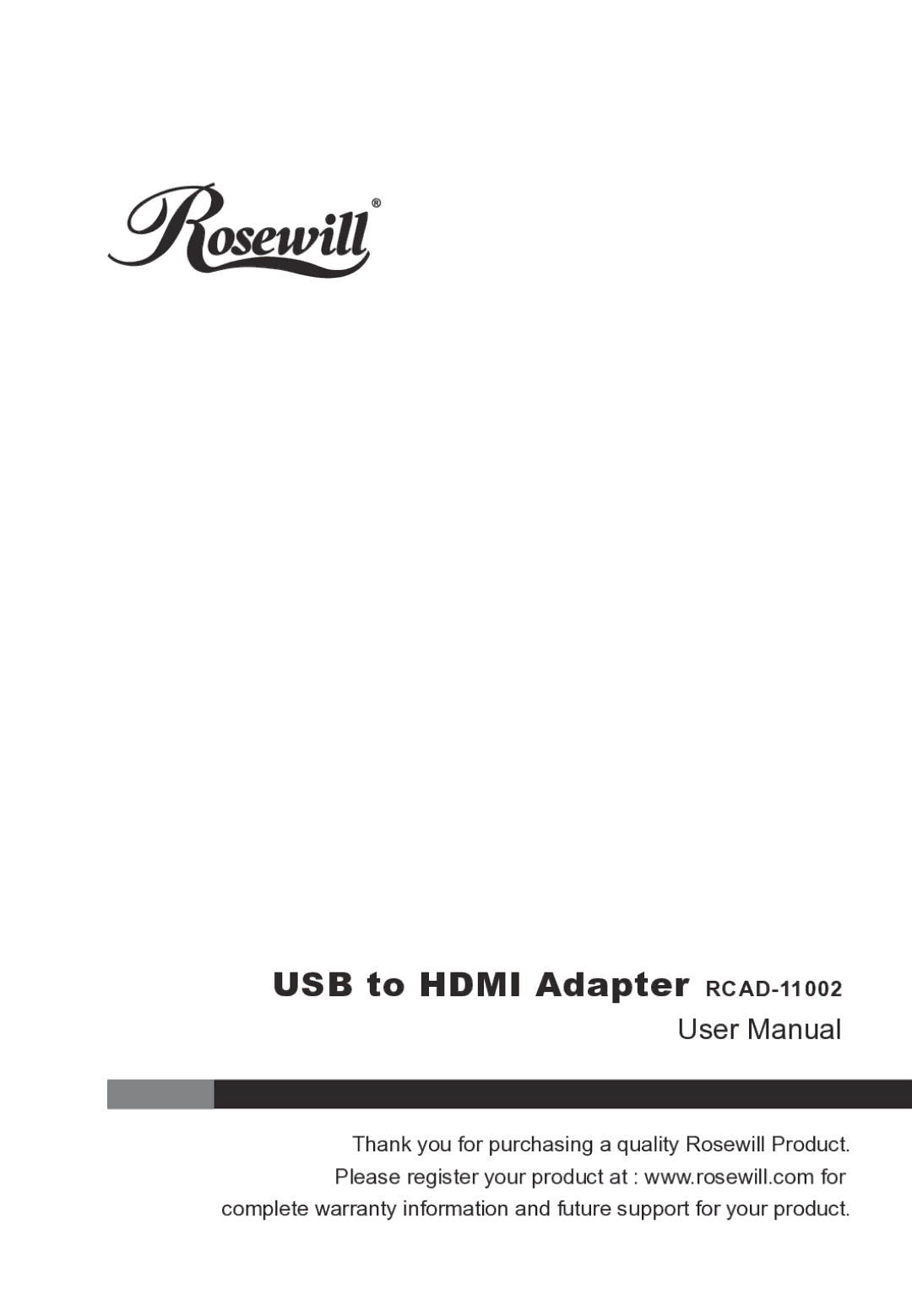 Rosewill RCAD-110D2 user manual USB to Hdmi Adapter RCAD-11002 