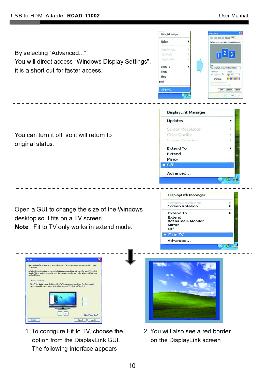 Rosewill RCAD-110D2 user manual Fit to TV 