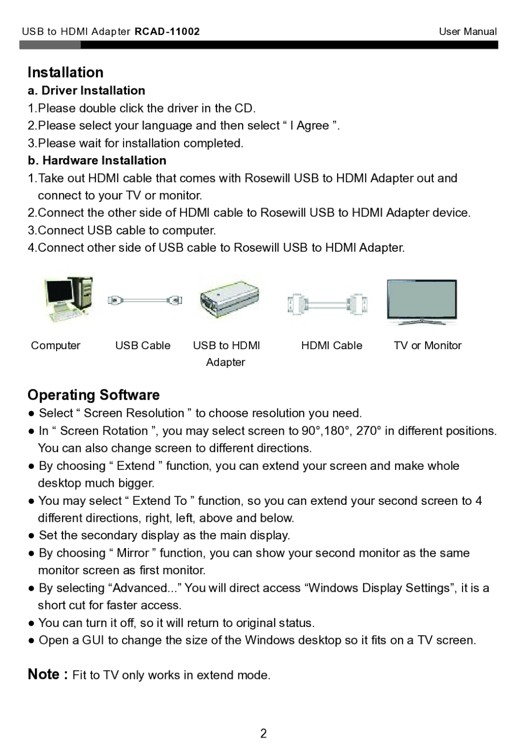 Rosewill RCAD-110D2 user manual Installation, Operating Software 