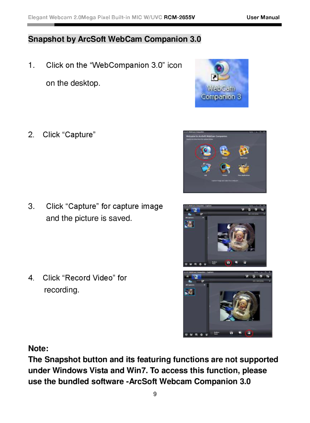 Rosewill rcm-2655-v user manual Snapshot by ArcSoft WebCam Companion 