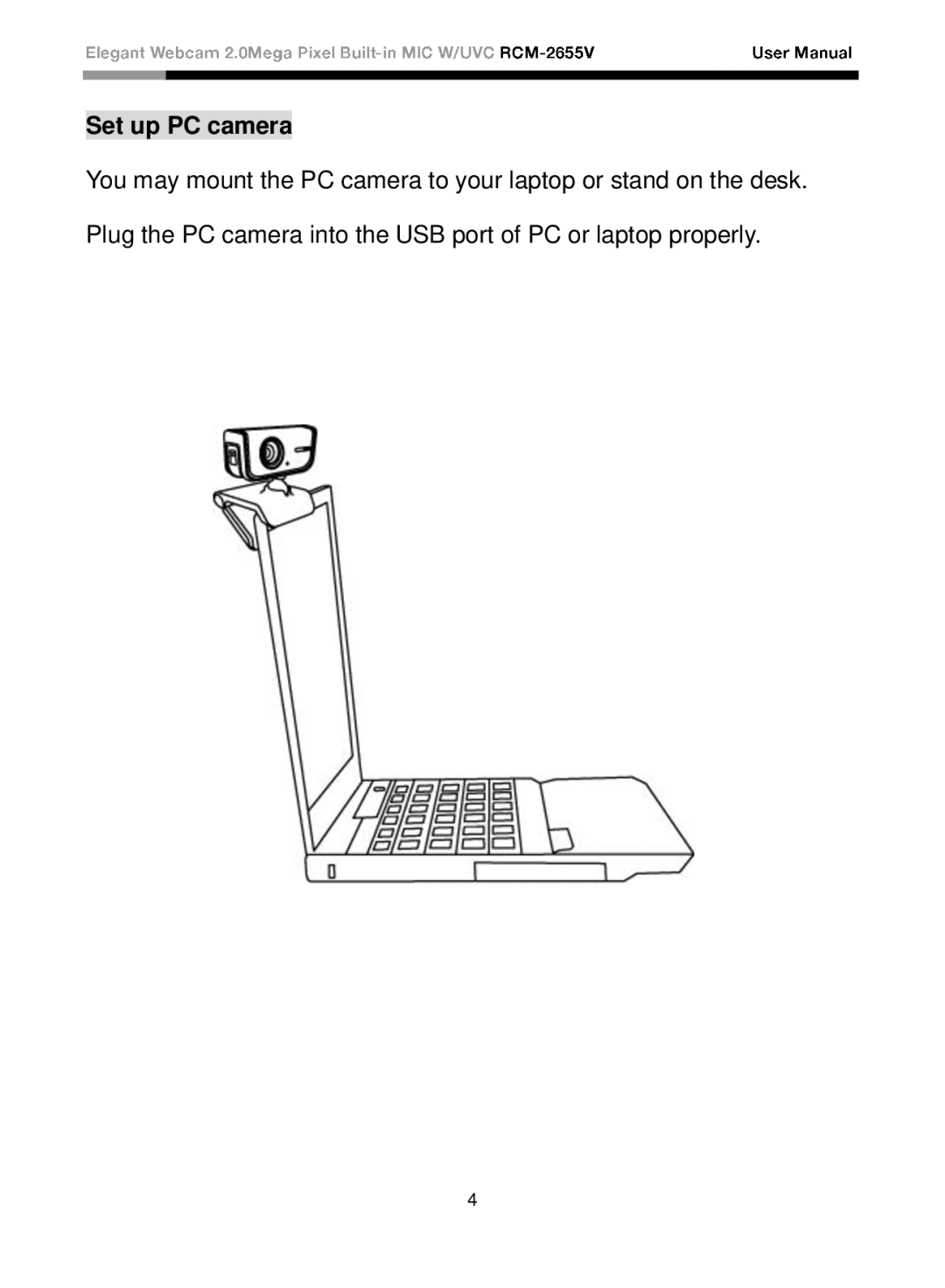 Rosewill rcm-2655-v user manual Set up PC camera 