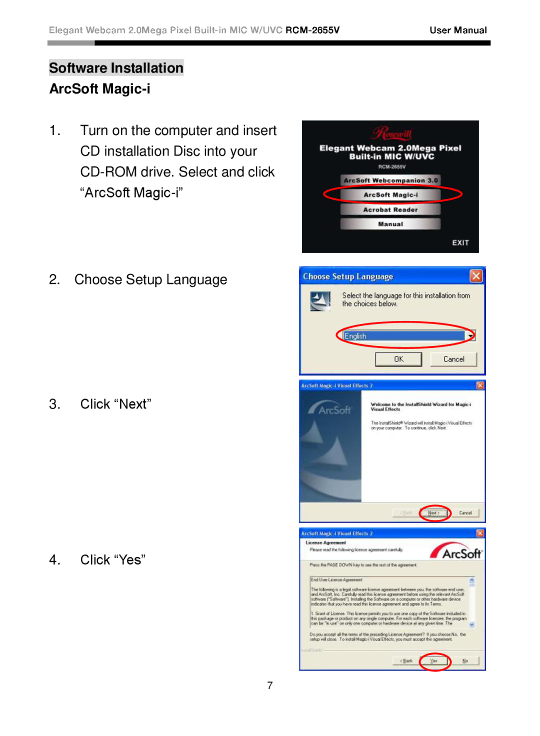 Rosewill rcm-2655-v user manual Software Installation ArcSoft Magic-i 