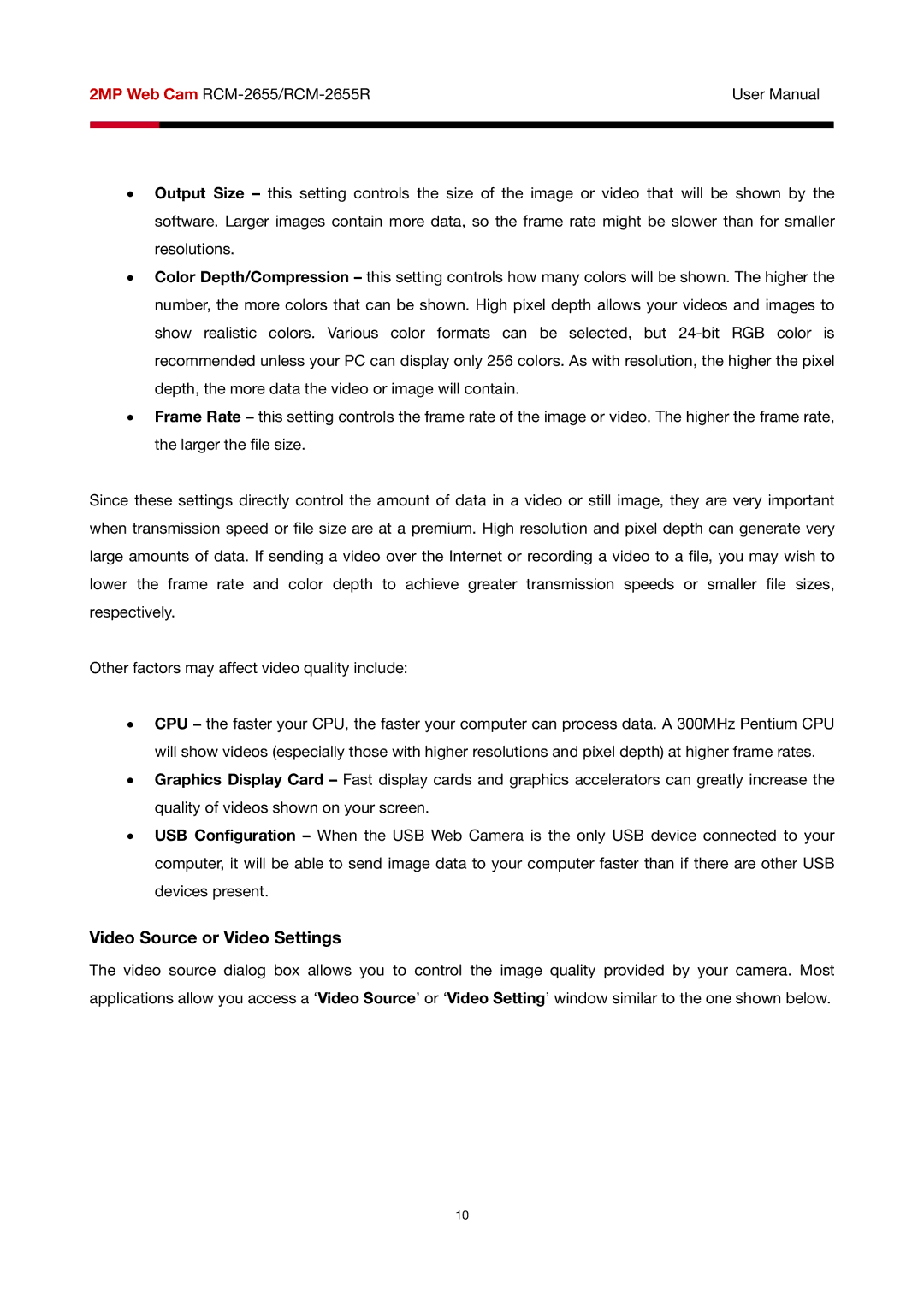 Rosewill RCM-2655R user manual Video Source or Video Settings 