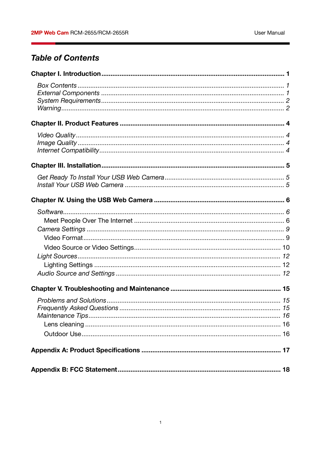 Rosewill RCM-2655R user manual Table of Contents 