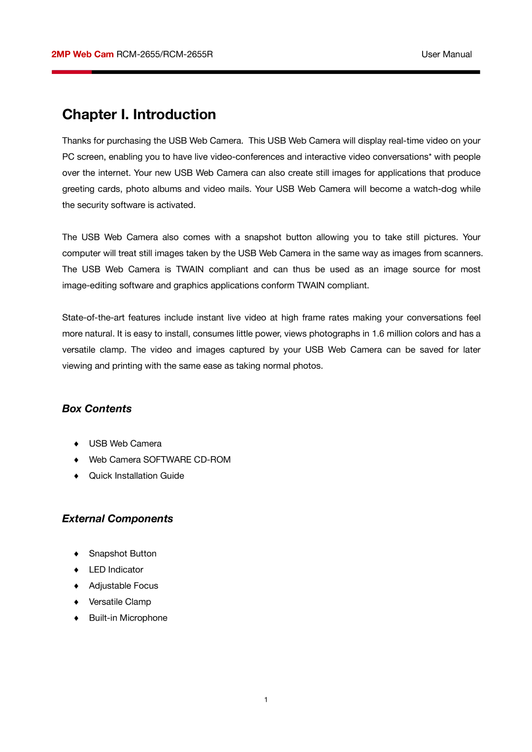 Rosewill RCM-2655R user manual Chapter I. Introduction, Box Contents, External Components 