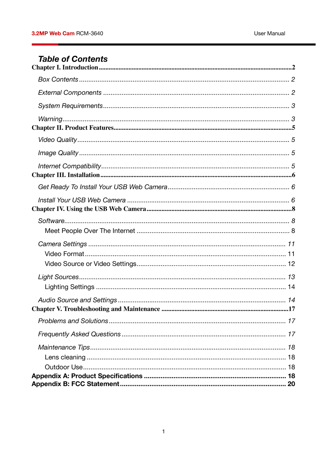 Rosewill RCM-3640 user manual Table of Contents 