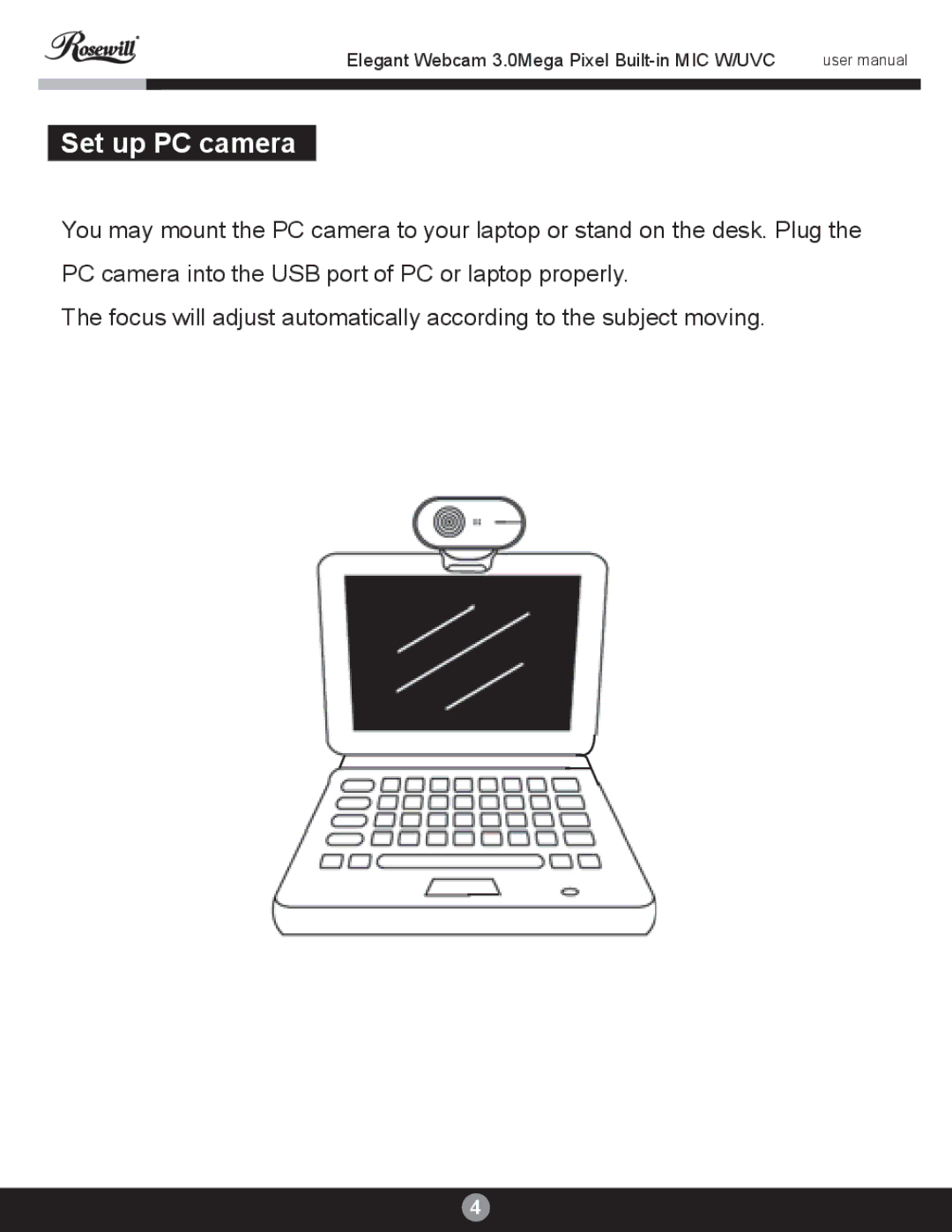 Rosewill RCM-3640HD user manual Set up PC camera 