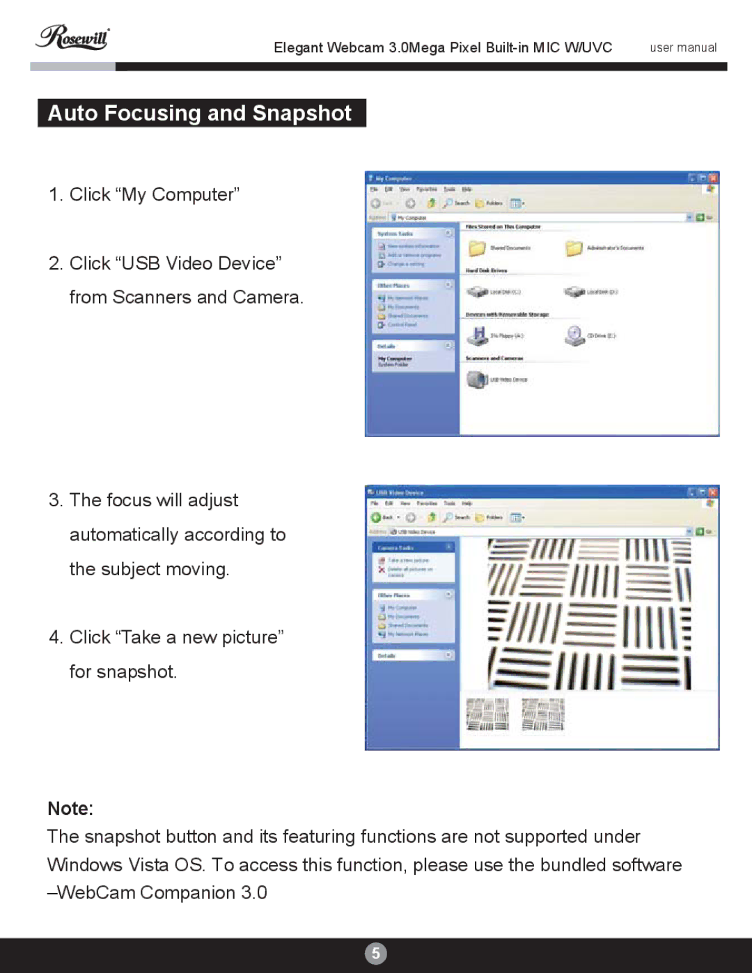 Rosewill RCM-3640HD user manual Auto Focusing and Snapshot 