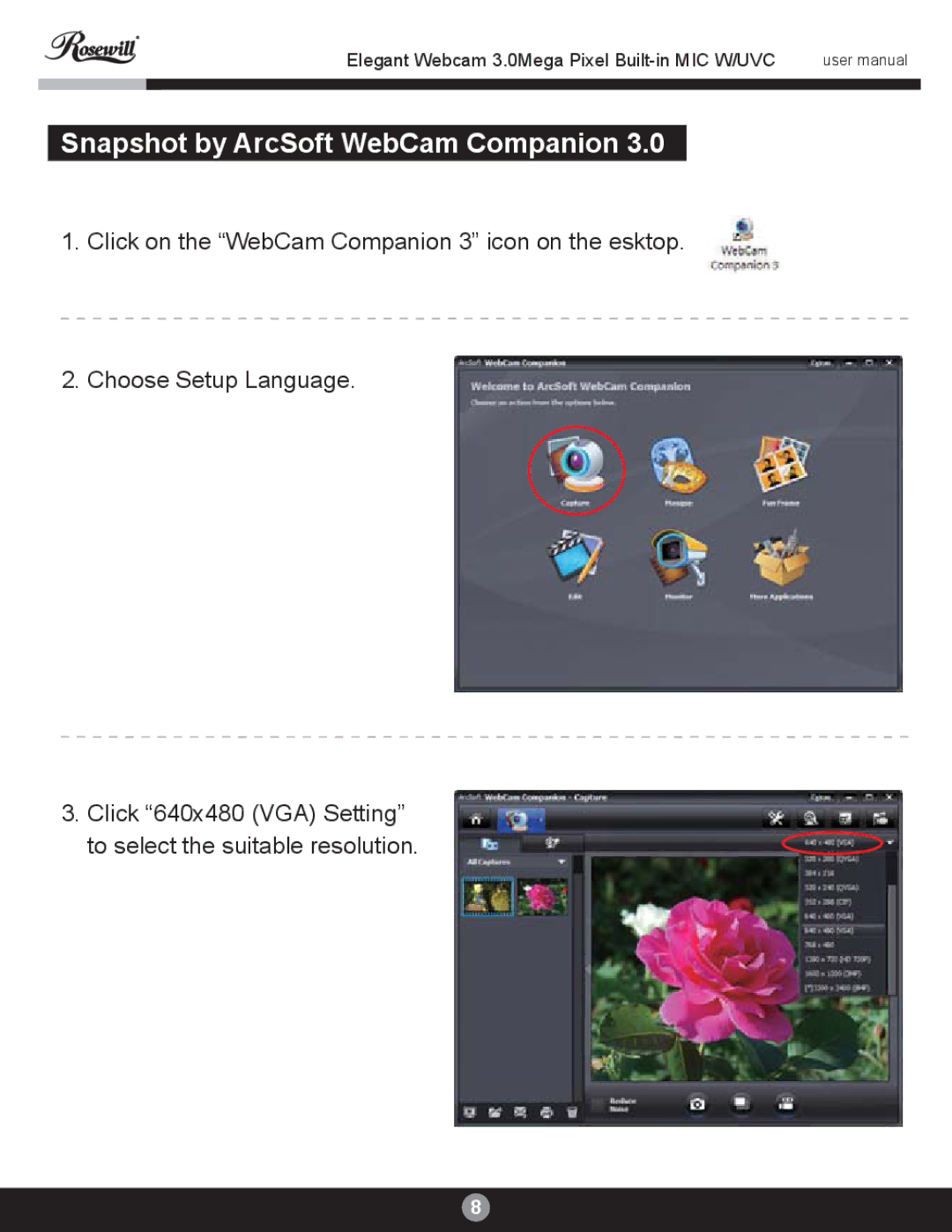 Rosewill RCM-3640HD user manual Snapshot by ArcSoft WebCam Companion 