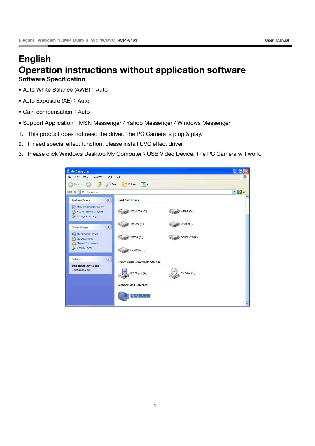 Rosewill RCM-8163 user manual English Operation instructions without application software 