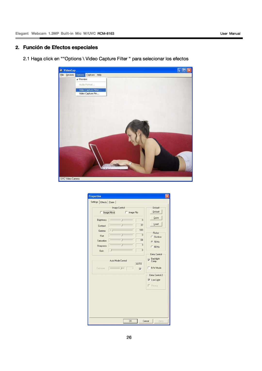 Rosewill user manual Función de Efectos especiales, Elegant Webcam 1.3MP Built-in Mic W/UVC RCM-8163, User Manual 