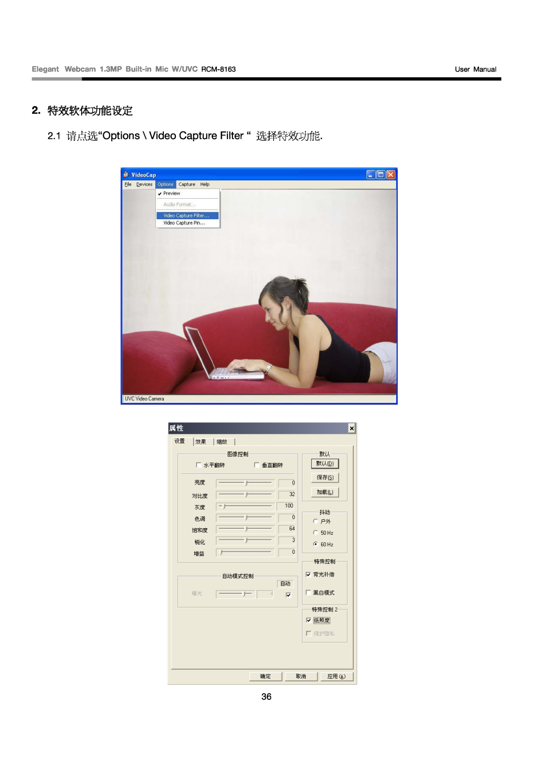 Rosewill RCM-8163 user manual 2. 特效软体功能设定, 2.1 请点选“Options \ Video Capture Filter “ 选择特效功能, User Manual 
