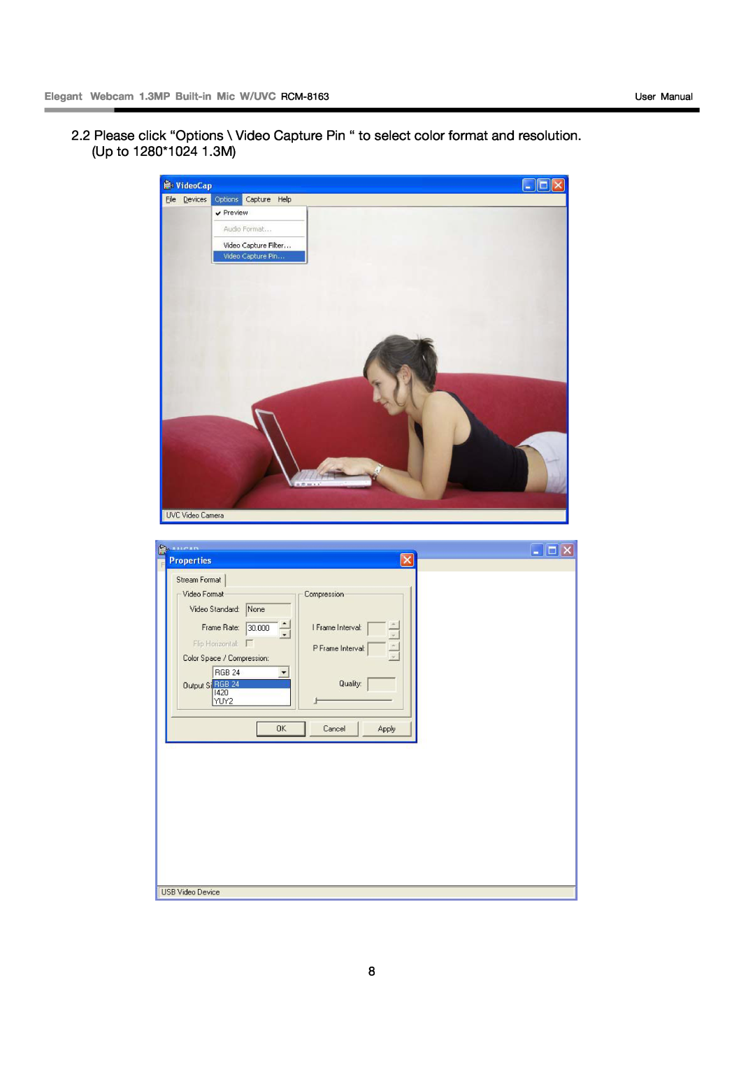 Rosewill user manual Elegant Webcam 1.3MP Built-in Mic W/UVC RCM-8163, User Manual 