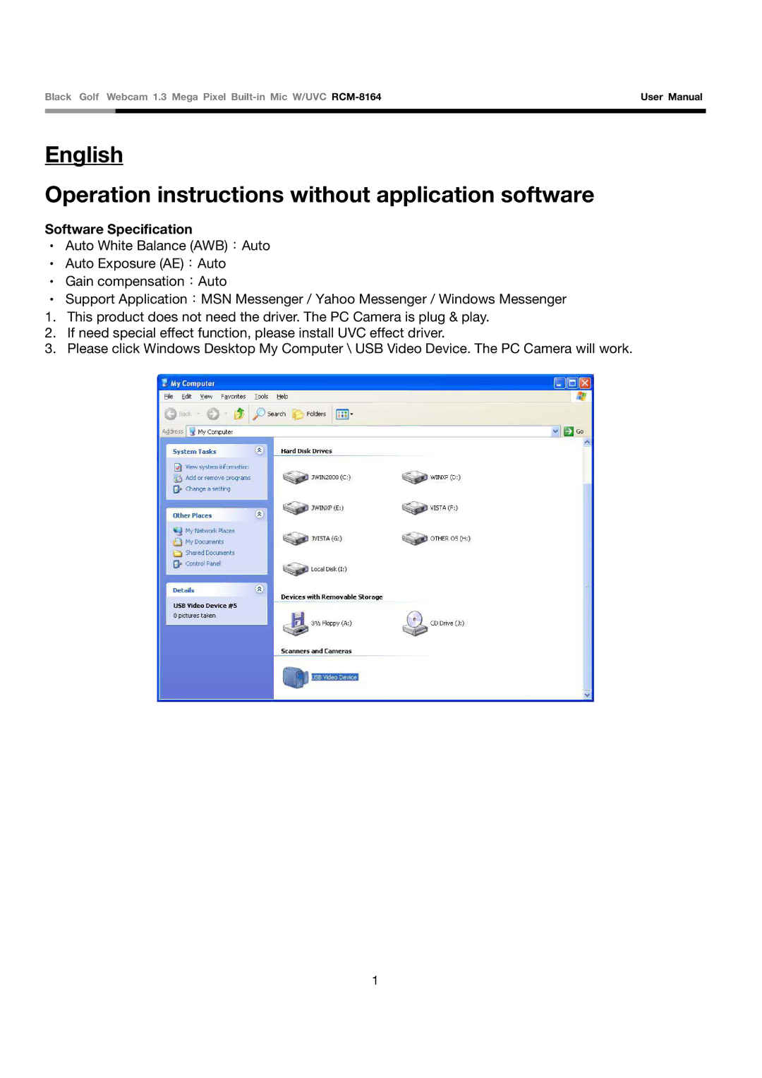 Rosewill RCM-8164 user manual English Operation instructions without application software, Software Specification 