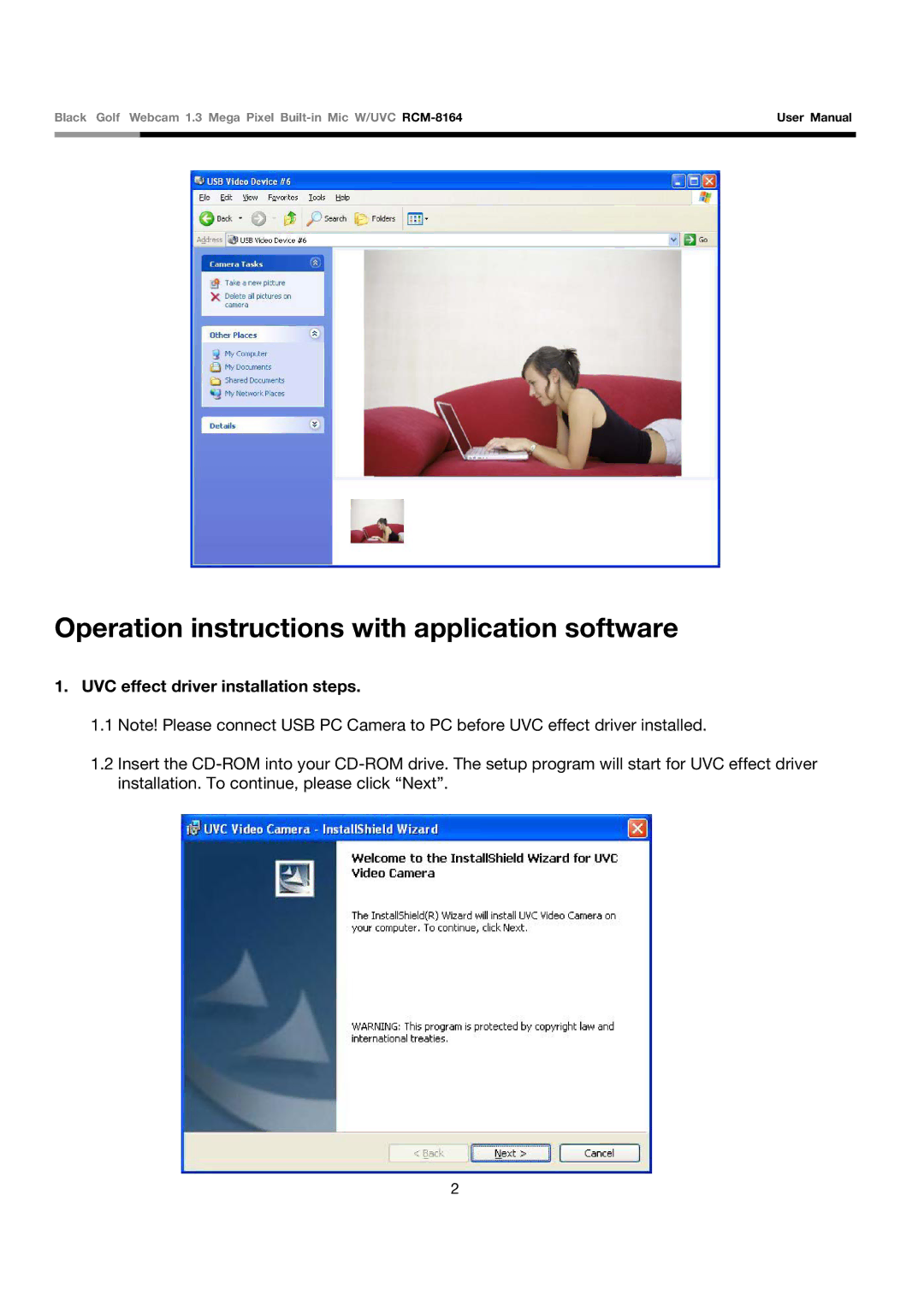 Rosewill RCM-8164 user manual Operation instructions with application software, UVC effect driver installation steps 