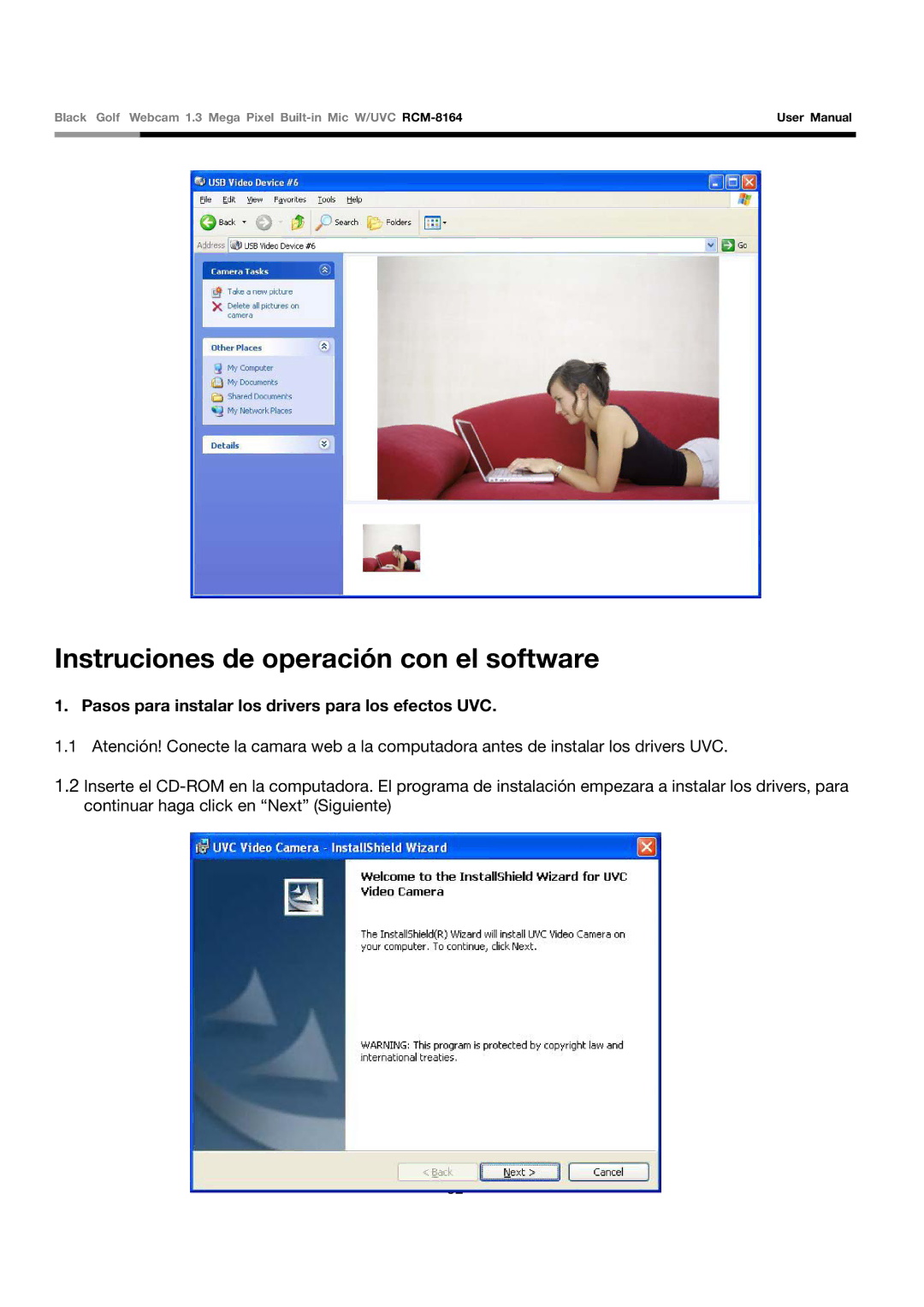 Rosewill RCM-8164 Instruciones de operación con el software, Pasos para instalar los drivers para los efectos UVC 