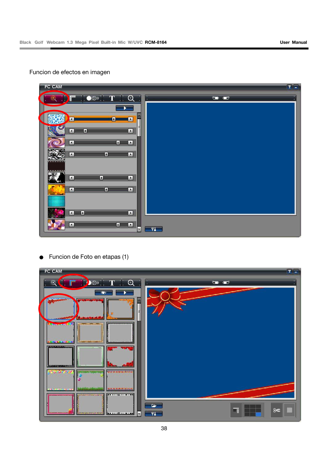 Rosewill RCM-8164 user manual Funcion de efectos en imagen Funcion de Foto en etapas 