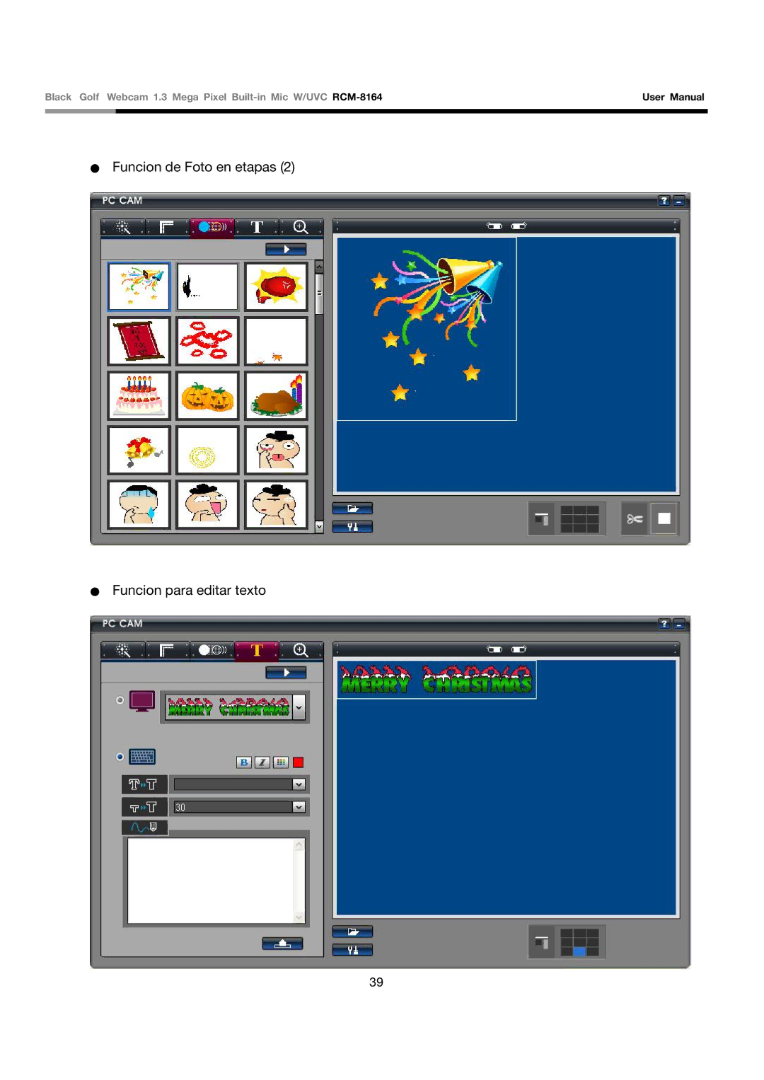 Rosewill RCM-8164 user manual Funcion de Foto en etapas Funcion para editar texto 