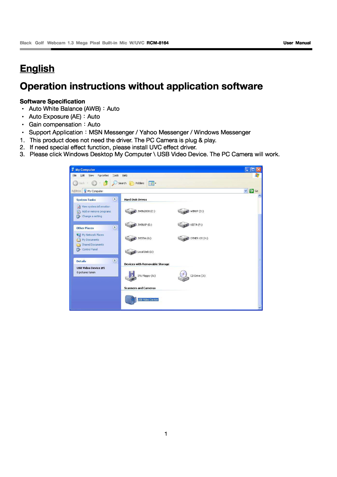 Rosewill RCM-8164 user manual English Operation instructions without application software, Software Specification 